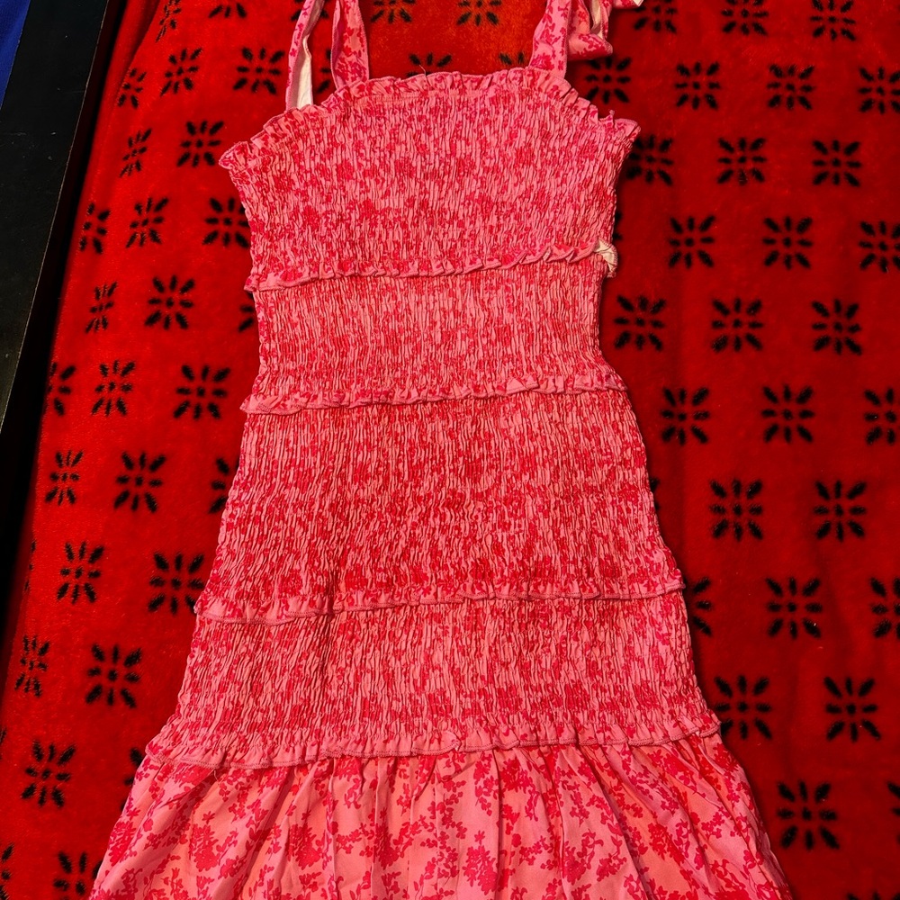Tie ruffle floral Pink Sleeveless Dress